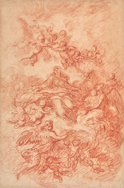 Dziewica otoczona skrzydlatymi aniołami (ślady grafitu i czerwonej kredy) autorstwa Gabriel Francois Doyen