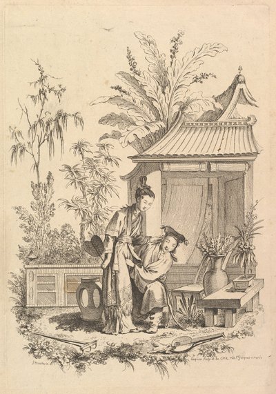 Scena Chinoiserie z postaciami w krajobrazie, XVIII wiek. autorstwa Gabriel Huquier