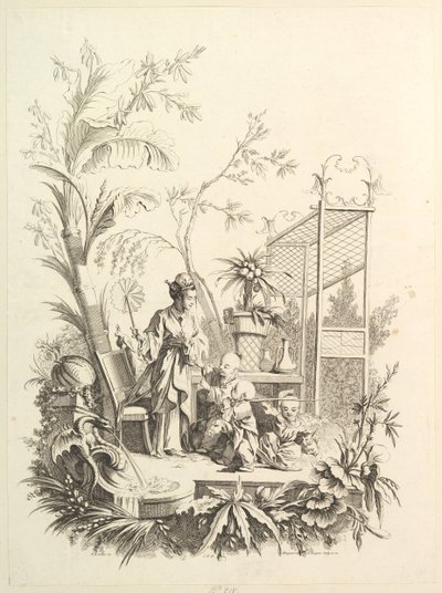 Chinoiserie z postaciami w krajobrazie, XVIII wiek. autorstwa Gabriel Huquier