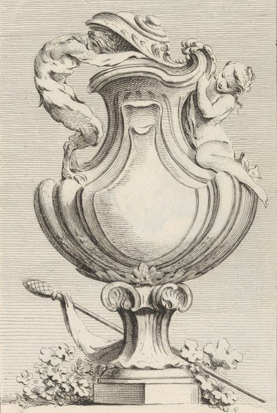 Projekt wazonu z faunem i nimfą z Księgi waz Livre de Vases, tablica 1..., 1742-50. autorstwa Gabriel Huquier