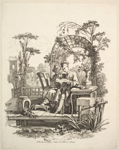 Czytanie mężczyzny i kobiety, ca. 1742. autorstwa Gabriel Huquier