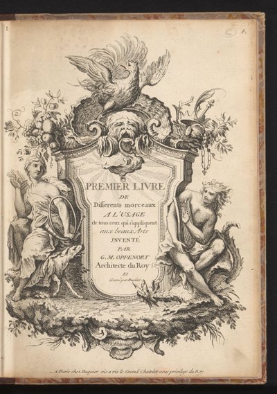 Druk tytułowy dla serii sześciu ozdób Różne projekty dla praktyków sztuk pięknych, pierwsza książka (tytuł serii) Premier livre de différents morceaux a l