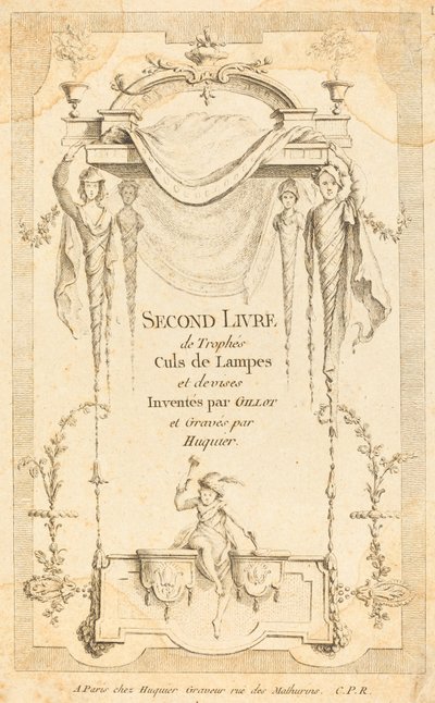 Druga księga końców lamp i trofeów walutowych: Strona tytułowa autorstwa Gabriel Huquier after Claude Gillot