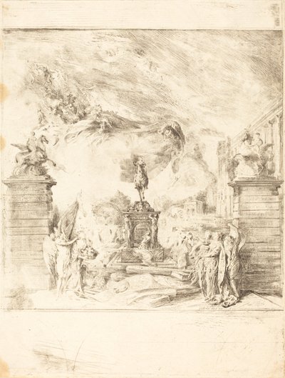Alegoria wznoszenia posągu Ludwika XV (Alegoria założenia autorstwa Gabriel Jacques de Saint Aubin