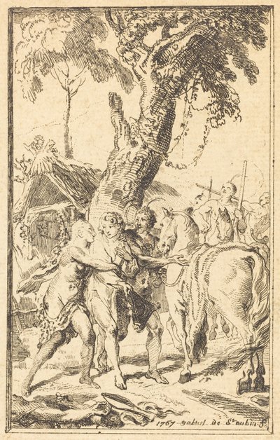 Ucieczka pana de Belle-Isle, więźnia z Attakapas [po prawej] autorstwa Gabriel Jacques de Saint Aubin
