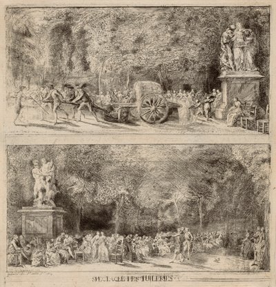 Sceny z Tuileries: Krzesła i Wózek Wodny autorstwa Gabriel Jacques de Saint Aubin