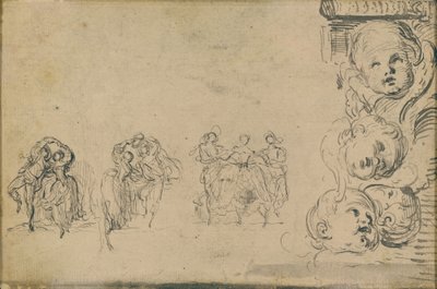 Szkice tancerzy i głów Putti autorstwa Gabriel Jacques de Saint Aubin