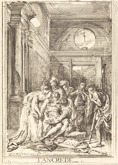 Śmierć Tankreda [po lewej] autorstwa Gabriel Jacques de Saint Aubin