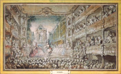 Przedstawienie Armidy w Starej Auli Opery, po 1761 r. autorstwa Gabriel Jacques de Saint Aubin