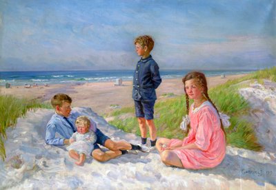„Erik, Else, Ove i Birthe Schultz na plaży”, 1919 autorstwa Gabriel Jensen