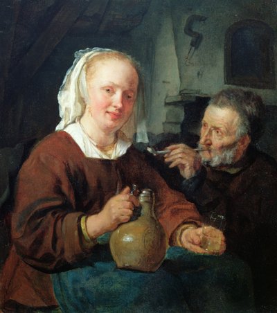 Mężczyzna i kobieta przy winie autorstwa Gabriel Metsu
