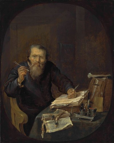 Notariusz ostrzący pióro we wnętrzu autorstwa Gabriel Metsu