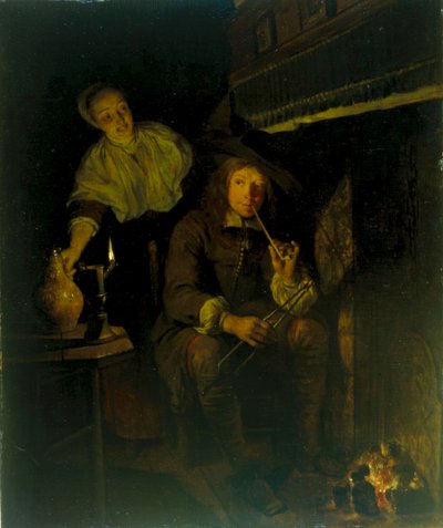 Niemiecki: Der Raucher am Kamin Palacz przy kominku autorstwa Gabriel Metsu