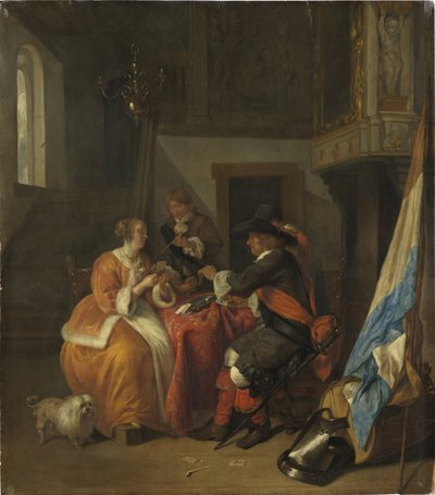 Gra karciana - Gra karciana, autorstwa Metsu, Gabriela (1629-1667). olej na drewnie autorstwa Gabriel Metsu