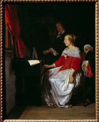Wykład Virginala. Obraz Gabriela Metsu (1629-1667), ec. hol. autorstwa Gabriel Metsu