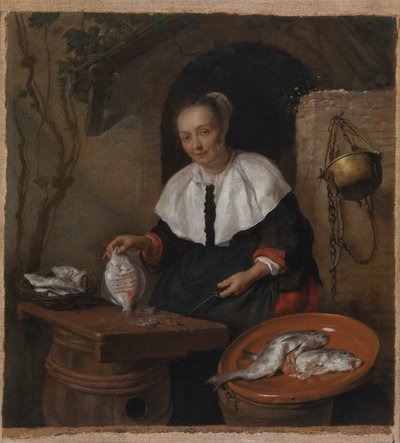 Kobieta czyszcząca ryby autorstwa Gabriel Metsu