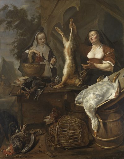 Kobieta sprzedająca gry na straganie autorstwa Gabriel Metsu