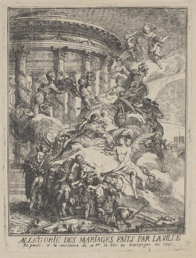Alegoria małżeństw dokonanych przez miasto Paryż przy narodzinach księcia Burgundii, 1751 autorstwa Gabriel de Saint Aubin