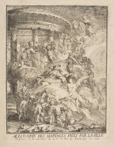 Alegoria małżeństw zawartych przez miasto Paryż przy narodzinach księcia Burgundii, 1752 r. autorstwa Gabriel de Saint Aubin
