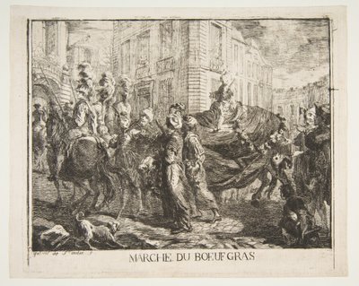 Targ tłustej wołowiny, 1750 r. autorstwa Gabriel de Saint Aubin