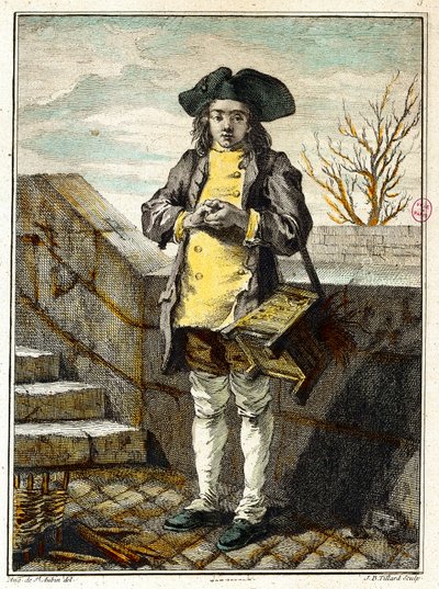 Stare metiery: czyściciel butów lub czyściciel butów. Grawer Gabriel de Saint Aubin (1724-1780) XVIII-wieczne paryskie muzeum Carnavalet autorstwa Gabriel de Saint Aubin