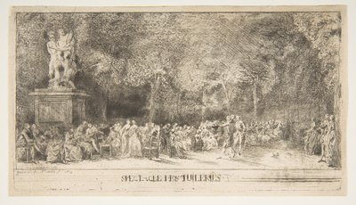 Scena w Tuileries: Krzesła, 1760. autorstwa Gabriel de Saint Aubin