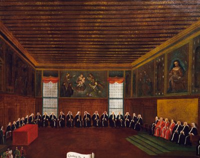 Wyrok w sali kryminalnej Qarantia (Rada Czterdziestu) (olej na płótnie) autorstwa Gabriele Bella