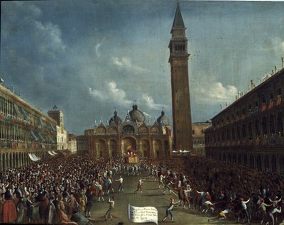 Pochód doży i rozdanie pieniędzy obywatelom na Placu Świętego Marka - Obraz Gabriele Belli (ok. 1730-1799). Wenecja, Fundacja Querini Stampal autorstwa Gabriele Bella