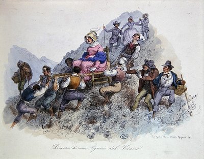 Turysta schodzący z Wezuwiusza, ok.1830 (kolor lito) autorstwa Gaetano (after) Dura
