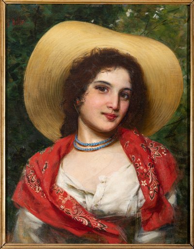 Dziewczyna w żółtym kapeluszu (olej na płótnie) autorstwa Gaetano Bellei
