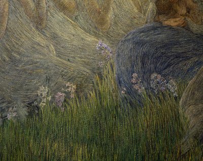 Trawa i kwiaty, szczegóły z The Maternity autorstwa Gaetano Previati