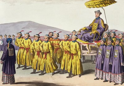 Cesarz Chien Lung niesiony w Triumph, płyta 18 z Le Costume Ancien et Moderne Julesa Ferrario, wydana ok. 1820-30 autorstwa Gaetano Zancon
