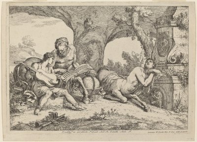 Chiron uczy muzyki Achillesa autorstwa Gaetano Zompini after Giovanni Benedetto Castiglione