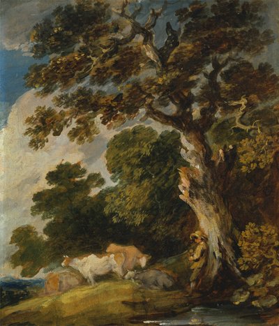 Zalesiony krajobraz z bydłem i pasterzem autorstwa Gainsborough Dupont