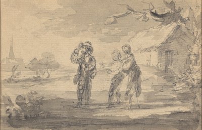 Paisagem com três figuras, casa de campo e spirepolish de igreja autorstwa Gainsborough Dupont