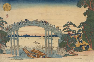 Kamienny most nad rzeką Aji, Osaka, 1838. autorstwa Gakutei