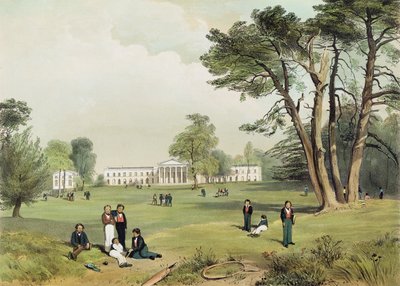 Protestanckie gimnazjum i kaplica dysydentów, Mill Hill, Middlesex, zaczerpnięte z natury przez D. Fowlera ok. 1830 autorstwa Gale Robert Leake