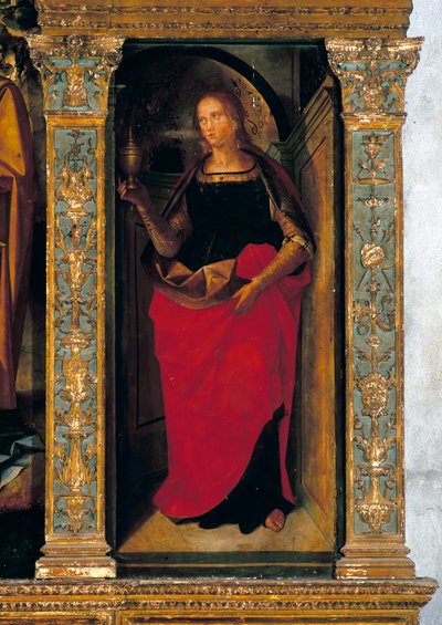 Poliptyk z Narodzenia z bocznymi panelami ze świętymi Piotrem, Pawłem, Klemensem i Magdeleną (fragment Marii Magdaleny) autorstwa Galeazzo and Aleni Tommaso fl.1505 15) Campi
