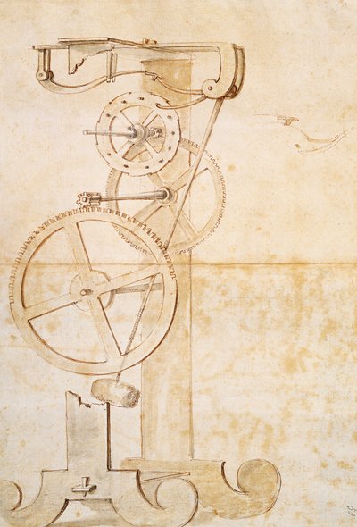Rysunek zegara wahadłowego Galileusza, rękopis Galileo Galilei (1564-1642), 85 gal, f 50 r. autorstwa Galileo Galilei