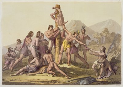 Peruwiańscy Indianie składający ofiarę, z „Le Costume Ancien et Moderne”, tom I, płyta 15, autor: Jules Ferrario, opublikowane ok. 1820-30 lat (litografia kolorowa) autorstwa Gallo Gallina