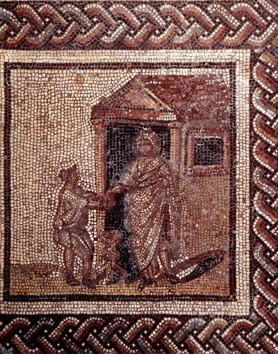 Gallo Roman Art: mozaika przedstawiająca rustykalny kalendarz. Scena uroczystości. Koniec II, początek III wieku po JC. Z Saint-Romain-en-Gal (Rhone). Saint Germain en Laye, Narodowe Muzeum Archeologiczne autorstwa Gallo Roman