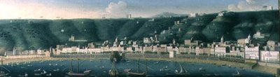 Widok Neapolu od strony morza z Castel dellOvo i przedmieściami Chiaia, 1731 autorstwa Gaspar Butler