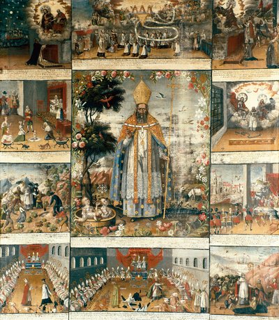 Ołtarz z życia św. Mikołaja z Miry lub Bari (270-345) autorstwa Gaspar Miguel de Berrio