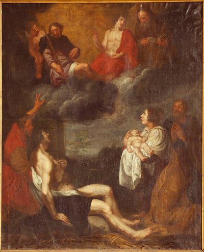 Kościół parafialny (Sint-Pieterskerk). Wnętrze. Nawa południowa. Ołtarz. Obraz. Narodziny Chrystusa. atr. do G De Craeyera. XVII wiek. (obraz) autorstwa Gaspar De Crayer