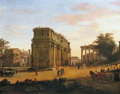 Łuk Septymiusza Sewera w Rzymie, Gaspar van Wittel (1652 lub 1653-1736), olej na desce, 565 x 9056 cm, Szczegół autorstwa Gaspar van Wittel