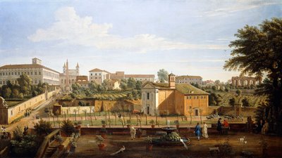 Kościół św. Marcellino e Pietro, z Vigna Ciccolini, autorstwa Gaspar van Wittel