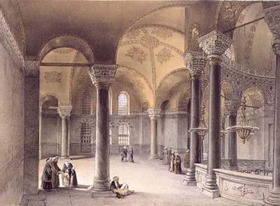 Haghia Sophia, tablica 14: Galeria Orientalna, rycina Louis Haghe (1806-1885) wydana w 1852 r. (lito) autorstwa Gaspard (after) Fossati