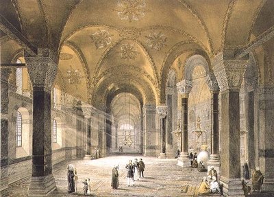 Haghia Sophia, tablica 5: wejście północne, rytowane przez Louisa Haghe (1806-85), opublikowane w 1852 r. (lito) autorstwa Gaspard (after) Fossati