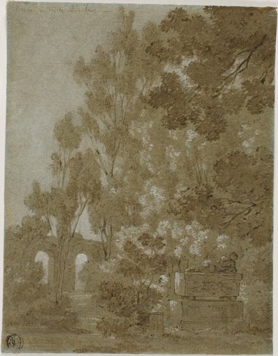 Widok na zrujnowane łuki i grobowiec w Villa Borghese autorstwa Gaspard Dughet