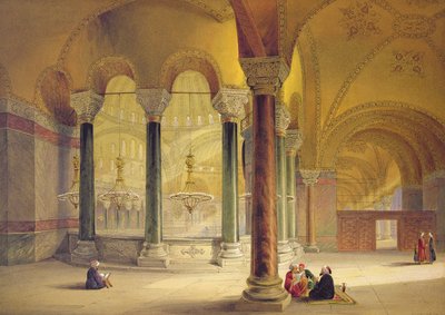 Hagia Sophia, płyta 11: Galeria Meme w południowo-zachodnim narożniku, sztychowana przez Louisa Haghe (1806-85) wydana w 1852 r. autorstwa Gaspard Fossati
